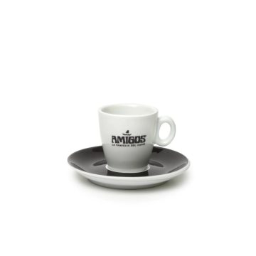   AMIGOS espresso csésze fekete logóval és fekete csészealjjal
