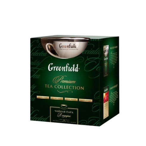 GREENFIELD ajándékcsomag teáscsészével 4x25 tea filterrel 4 ízben