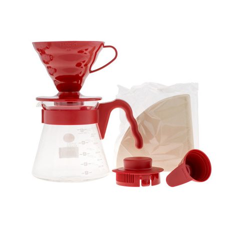 Hario V60-02 dripper, csepegtető, filter kávé készítő szett piros