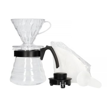   Hario V60-02 dripper, csepegtető, filter kávé készítő szett átlátszó tölcsérrel 