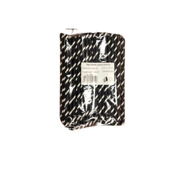   Szívószál papír, fekete-fehér 8 mm x 230mm, 150 db-os csomagban