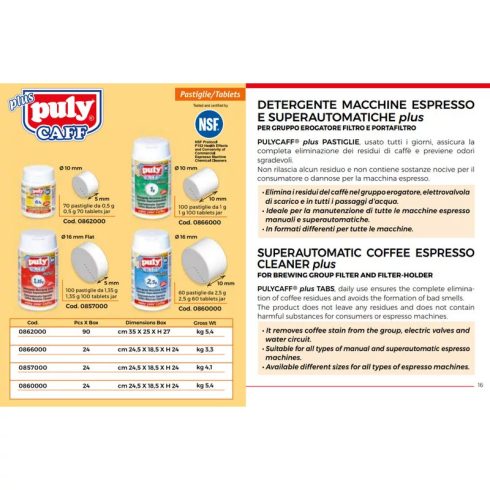 PULY Caff tisztító, zsírtalanító tabletta kávégépekhez 60 x 2,5g