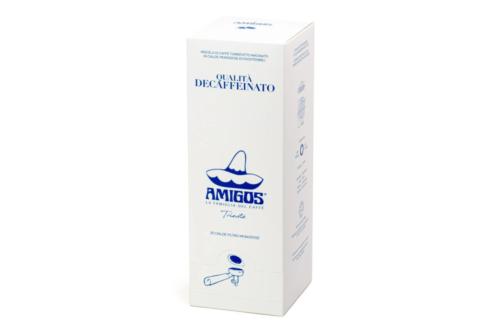 Amigos Decaffeinato koffeinmentes kávé pod, ESE pod 25db/doboz Amigos Decaffeinato koffeinmentes kávé pod, ESE pod 25db/doboz